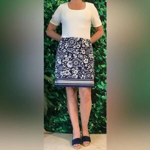 💙 Talbots Blue & White Floral Skirt w/ Hem Band – Size 4